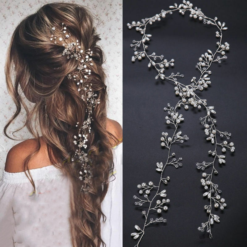 1Pcs NEW Pearls Wedding Hair Vine Crystal Bridal Accessories Diamante Headpiece