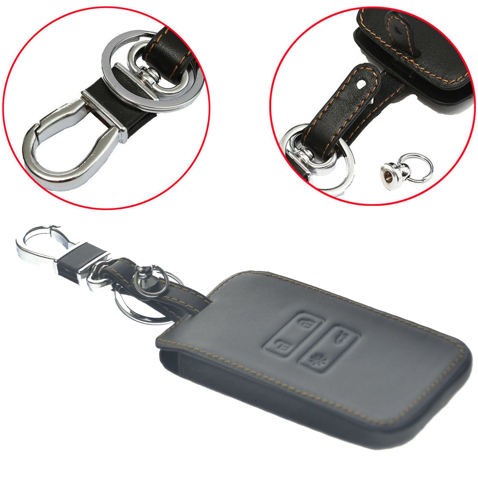 4BTN Leather Car Key Cover Case Holder Keychain for Renault Koleos Kadjar Scenic