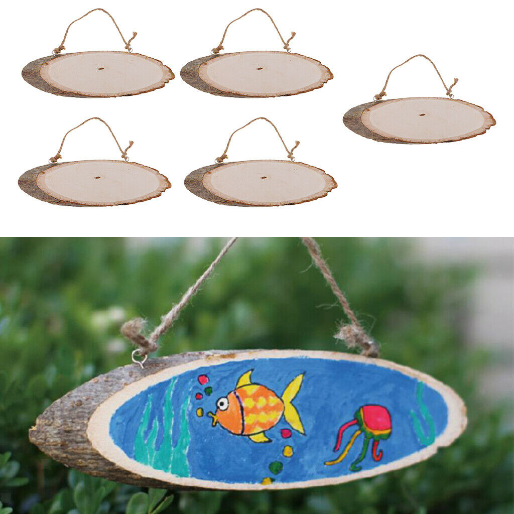 5 Packs Natural Wood Pieces Rustic Wooden Slices Xmas Hangings Room Decor