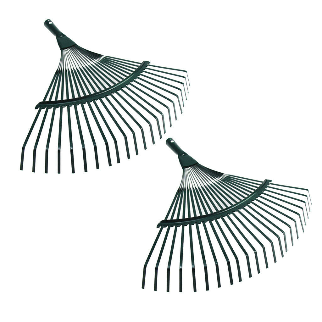 2Pcs 22 Tooth Lawn Rake Head 40cm Wide For Garden Leaves Heavy Duty Green