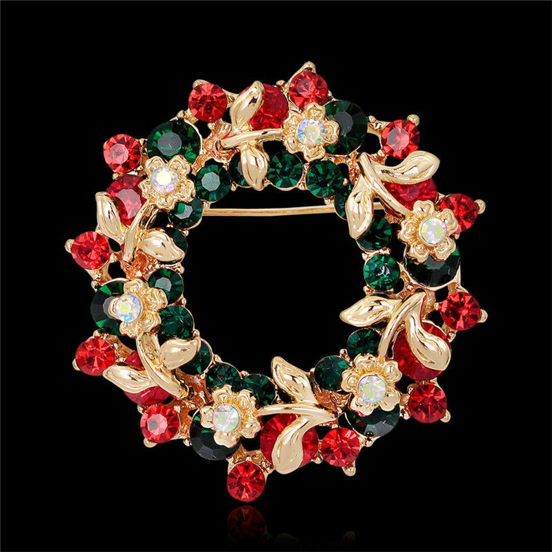 Hot Crystal Jewelry Round Garland Christmas Brooch Pin Party Gifts Santa C Qx