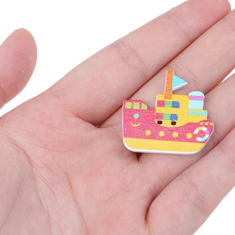 25pcs Mixed Wooden Painted Cartoon Car Decorative Buttons For Crafts DIY .l8