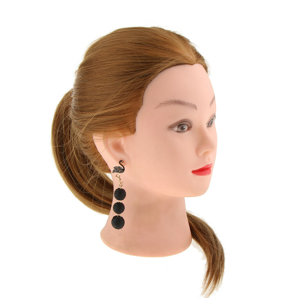 Womens Fashion Three Ball Tassel Drop Dangle Flamingo Earrings Black