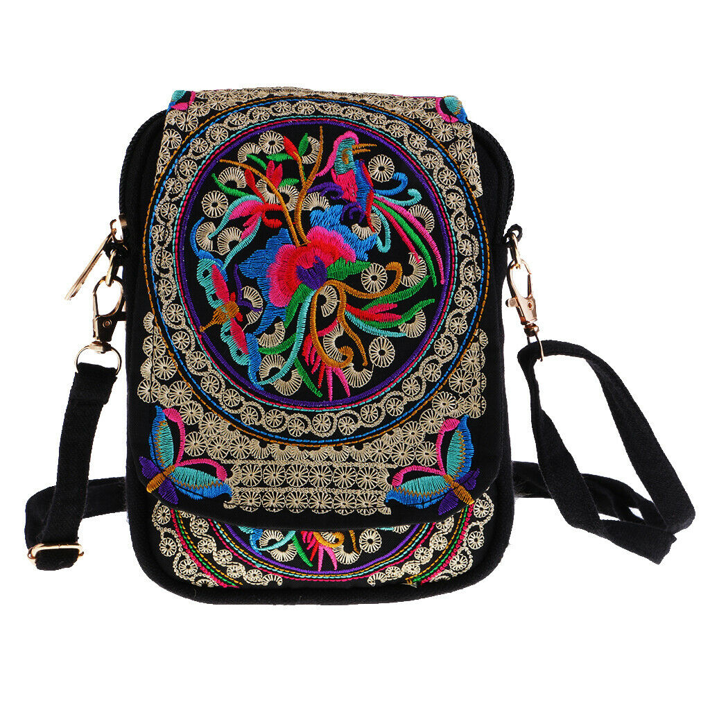 Retro Women Handbag Flower Design Embroidery Shoulder Bag 20x14cm #1