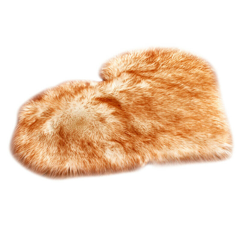 Heart Shape Shaggy Faux Sheepskin Area Rug Floor Carpet Mat White Yellow