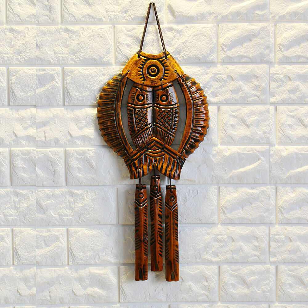 Wall Hanging Art Carved Wooden Chinese Lucky Fish Charm Living Room Decoration