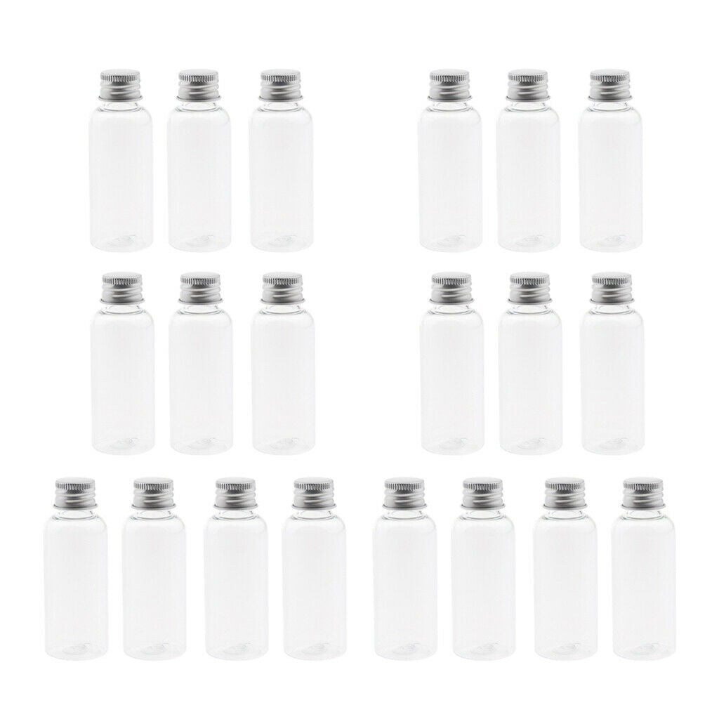 20Pcs 50ml Clear Plastic Bottle Aluminum   Condiment Lotion Storage Vials