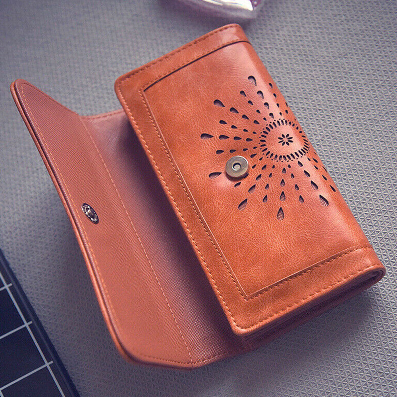 Womens Hollow Out Leather Clutch Long Wallet Card Phone Holder Purse New