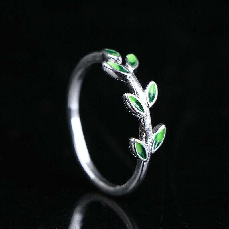 Green Leaf Handmade Creative Personality Fashion Female Resizable Rings T.l8
