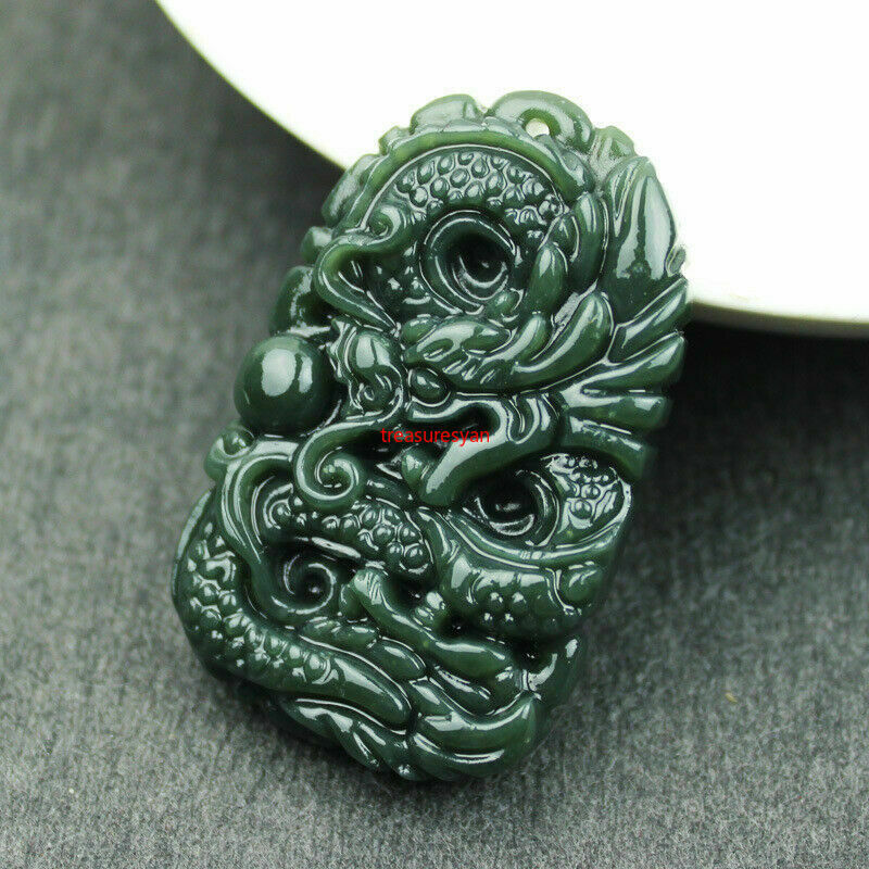 Certified Natural Hetian Cyan Jade Necklace Sweater Chain Pendant Zodiac Dragon
