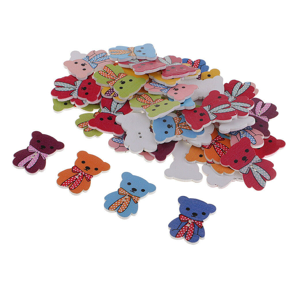 50Pcs Cartoon Bear Wooden Buttons FLATBACKS SCRAPBOOKING CRAFT CARDMAKING