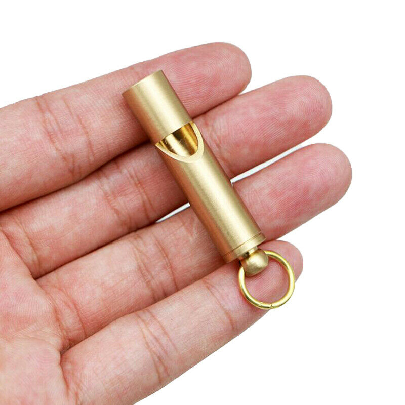 Retro Pure Brass Whistle Outdoor Whistling Survival Supplies Keyring Hang.l8