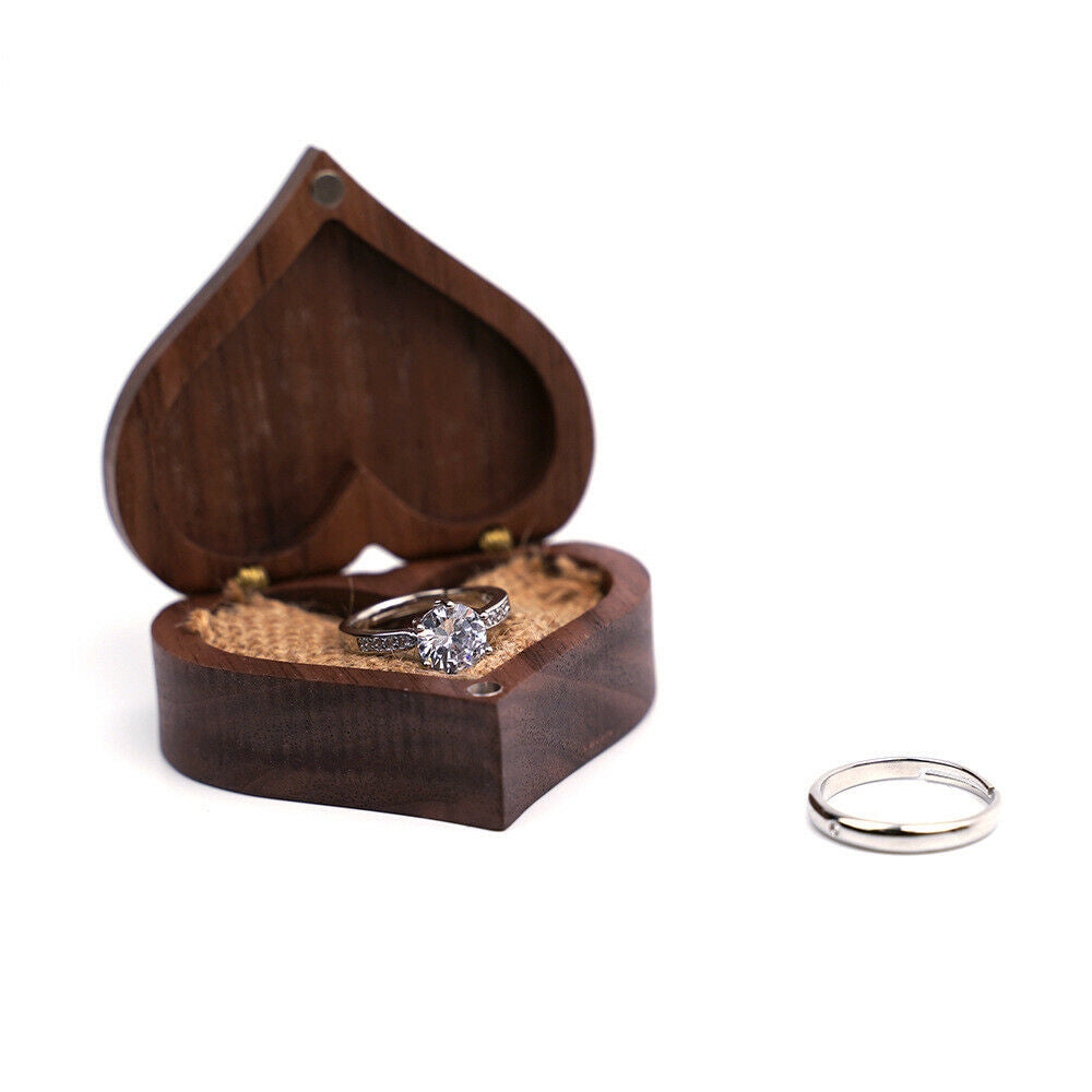 Wooden Heart Ring Box Jewelry Storage Box Case Holder Organizer Wedding Collect