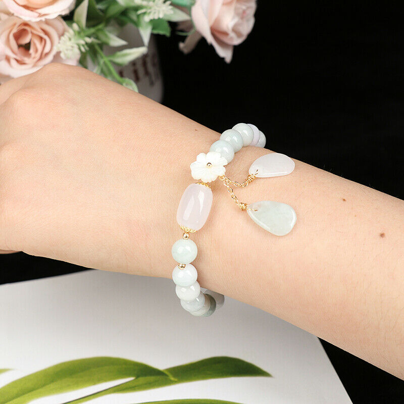 Natural Jade Emerald Agate Beads Bracelet Adjustable Bangle Charm BraceletBDAU