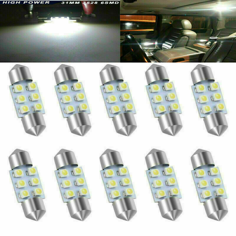 10X 31MM Festoon White LED Dome Map License Interior Light Bulb DE3175 3022 12V