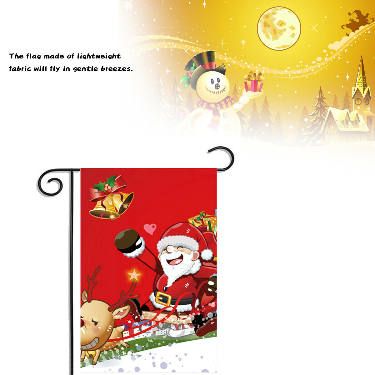 Merry Christmas Garden Flag Santa Claus Holiday Decor Reindeer Sleigh 12"x18" CA