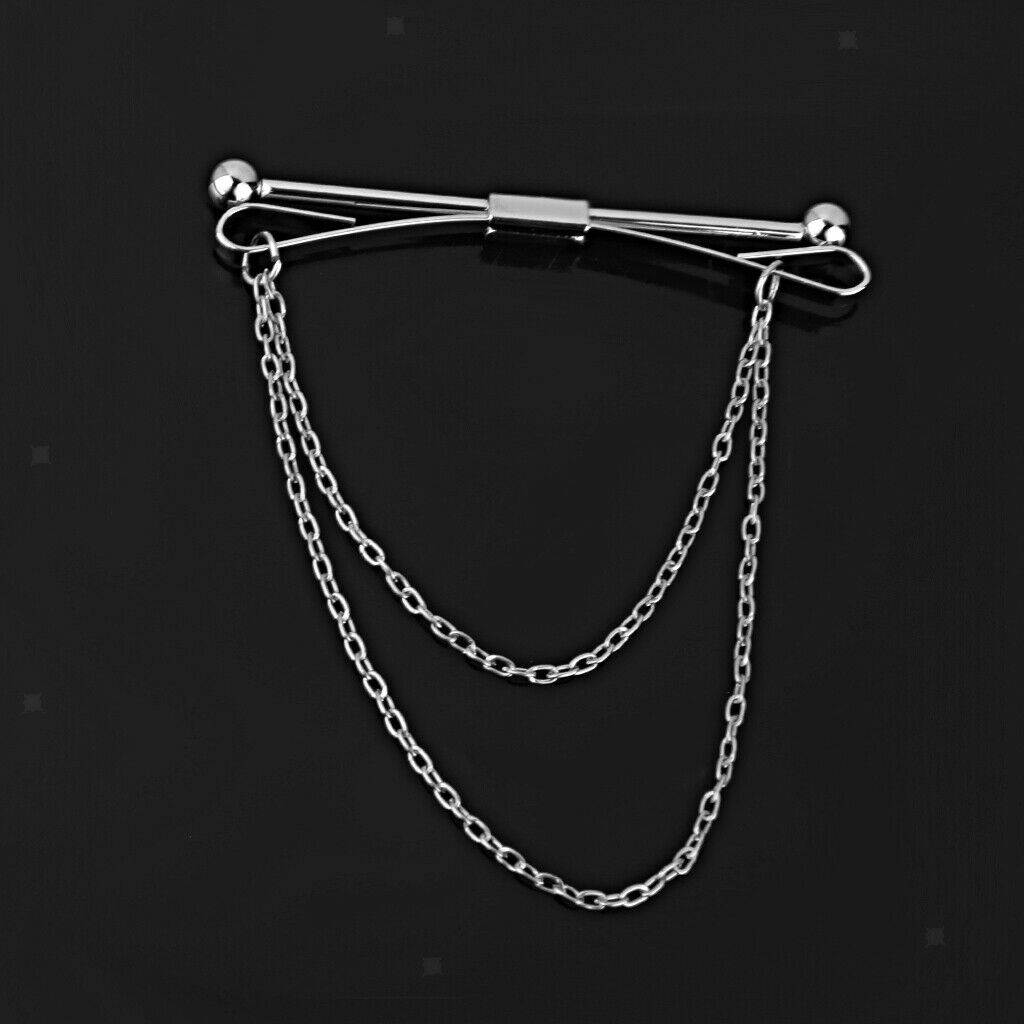 2pcs Collar Pin Bar Shirt Tie Stick Pin Brooch with Chain For Men Women