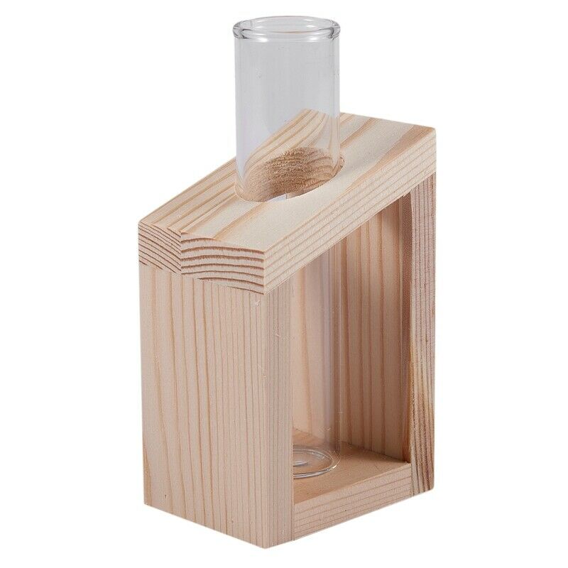 Crystal Glass Test Tube Vase in Wooden Stand Flower Pots for Hydroponic PlantsI1