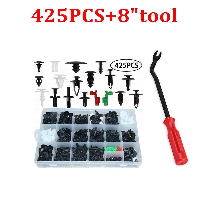 425PCS Auto Fastener Clip Push Rivets + Tool For Car Fender Bumper Door Surface