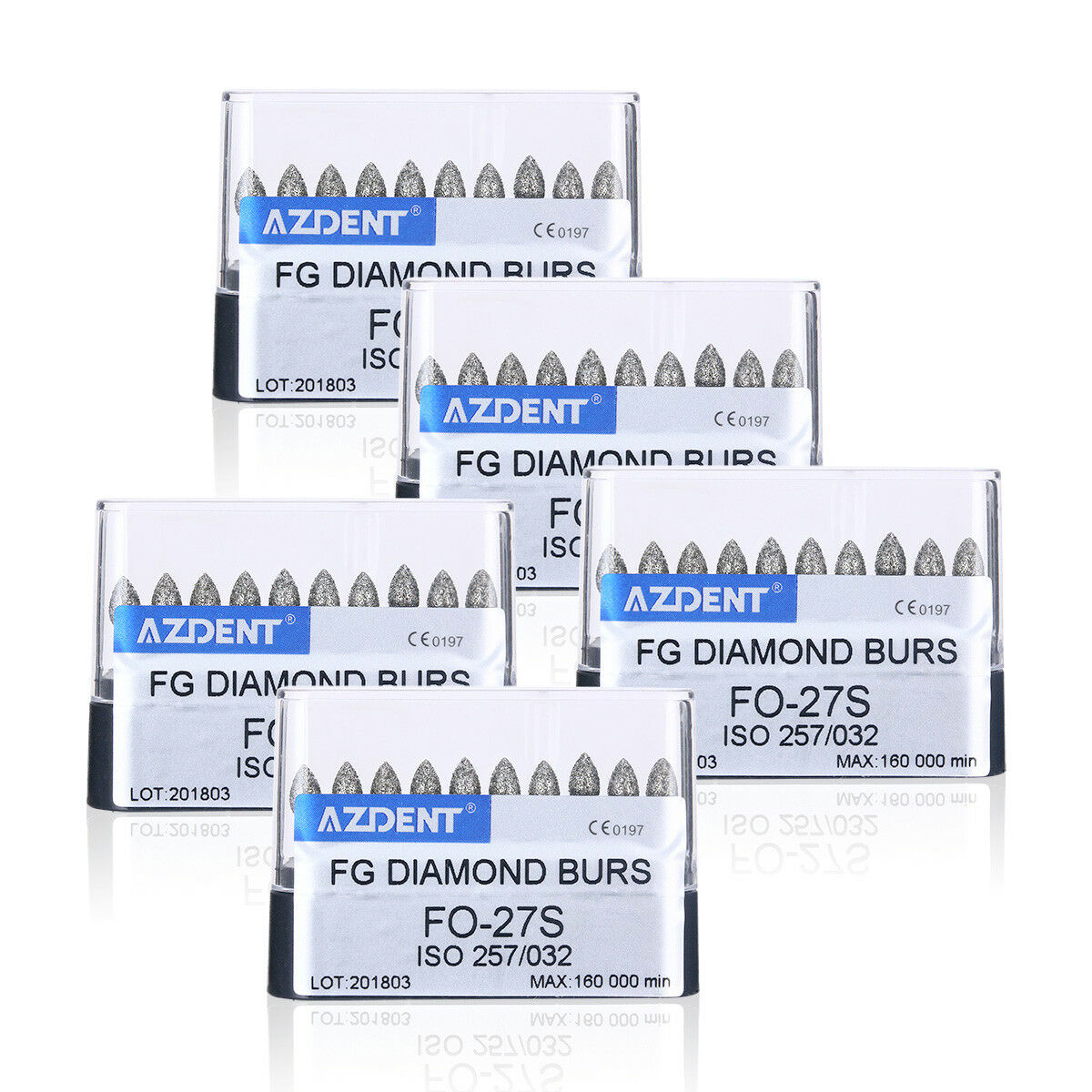 100 Kits AZDENT Dental Diamond Burs FO-27S Flame Tip for High Speed Handpiece