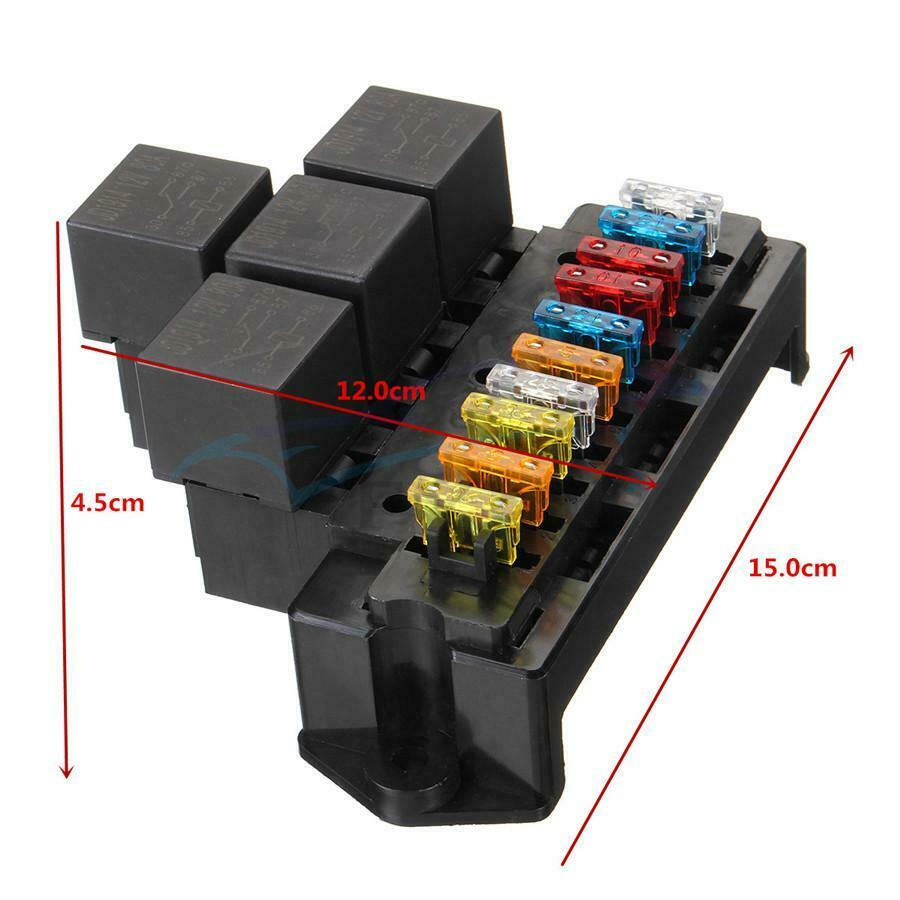 10 Way Terminals Circuit Car Boat ATC ATO Blade Fuse Box Block Holder 12V 80A US