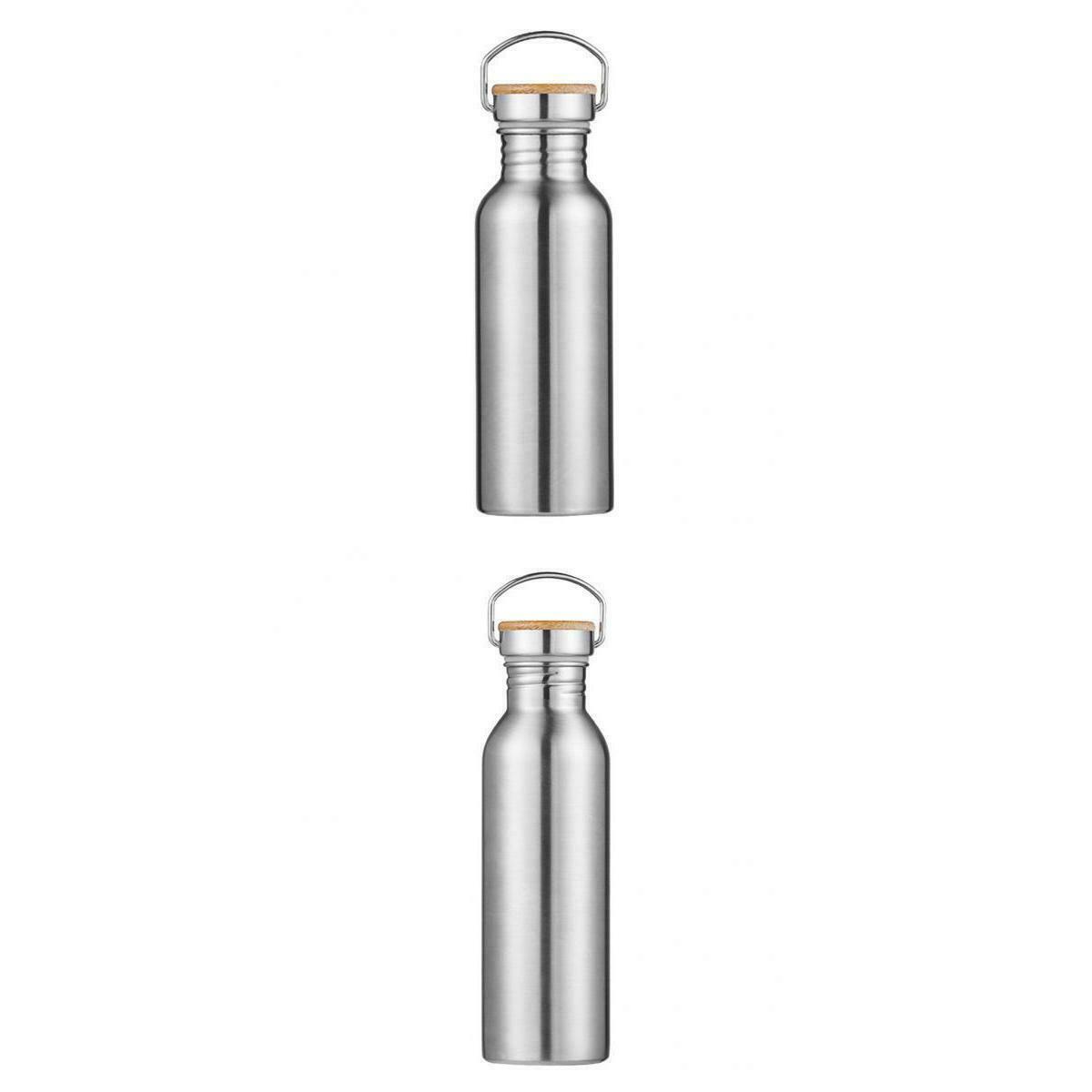 Stainless Steel Water Bottle Jug for Sports Bamboo Lid 600 & 750ML BPA Free