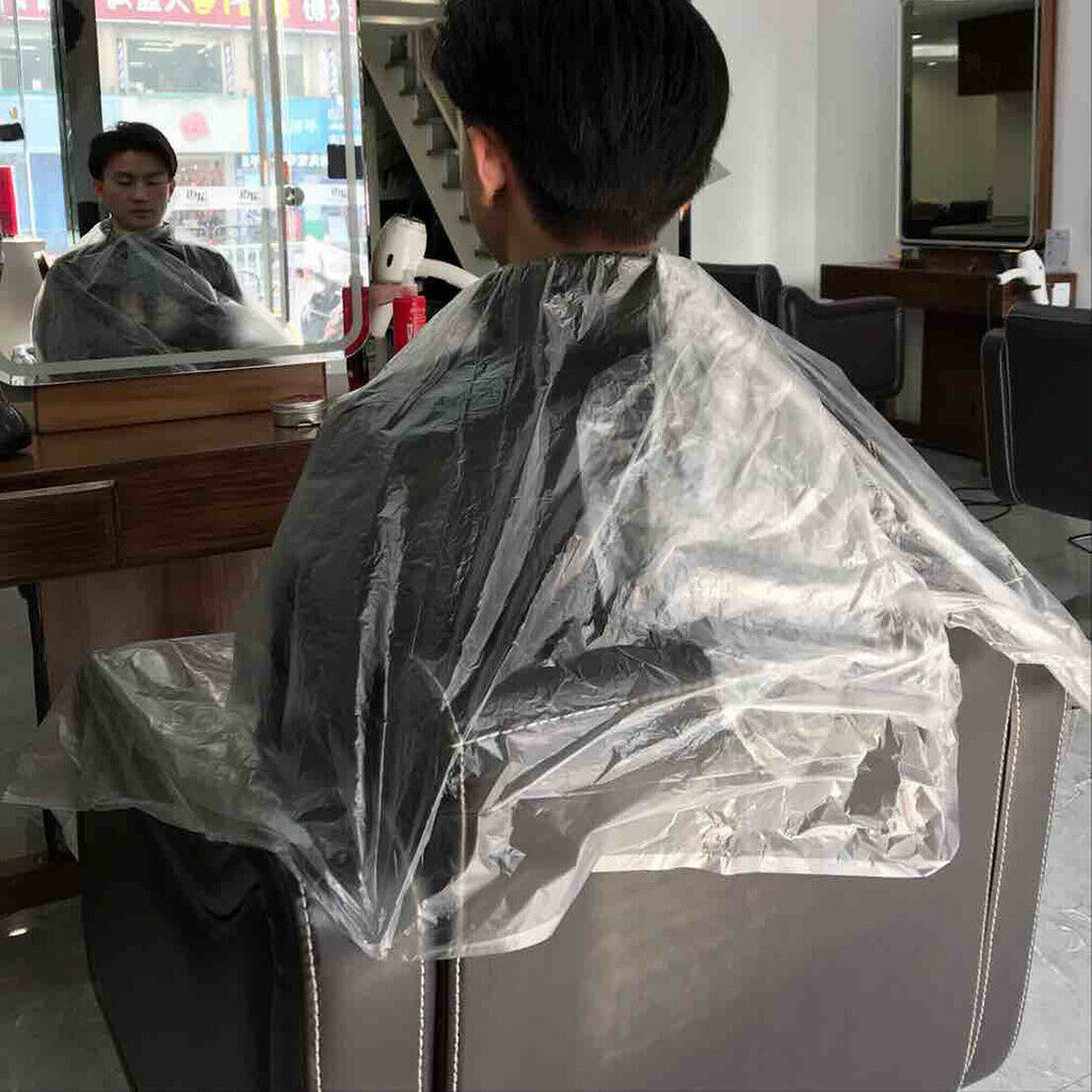 50Pcs Clear Disposable Hairdressing Capes Hair Coloring Gowns With Ear Cover