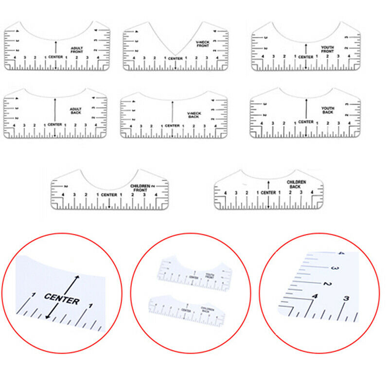 8 Pcs T-shirt Ruler Guide V Neck Alignment Tool To Center Designs MeasuremenFCA