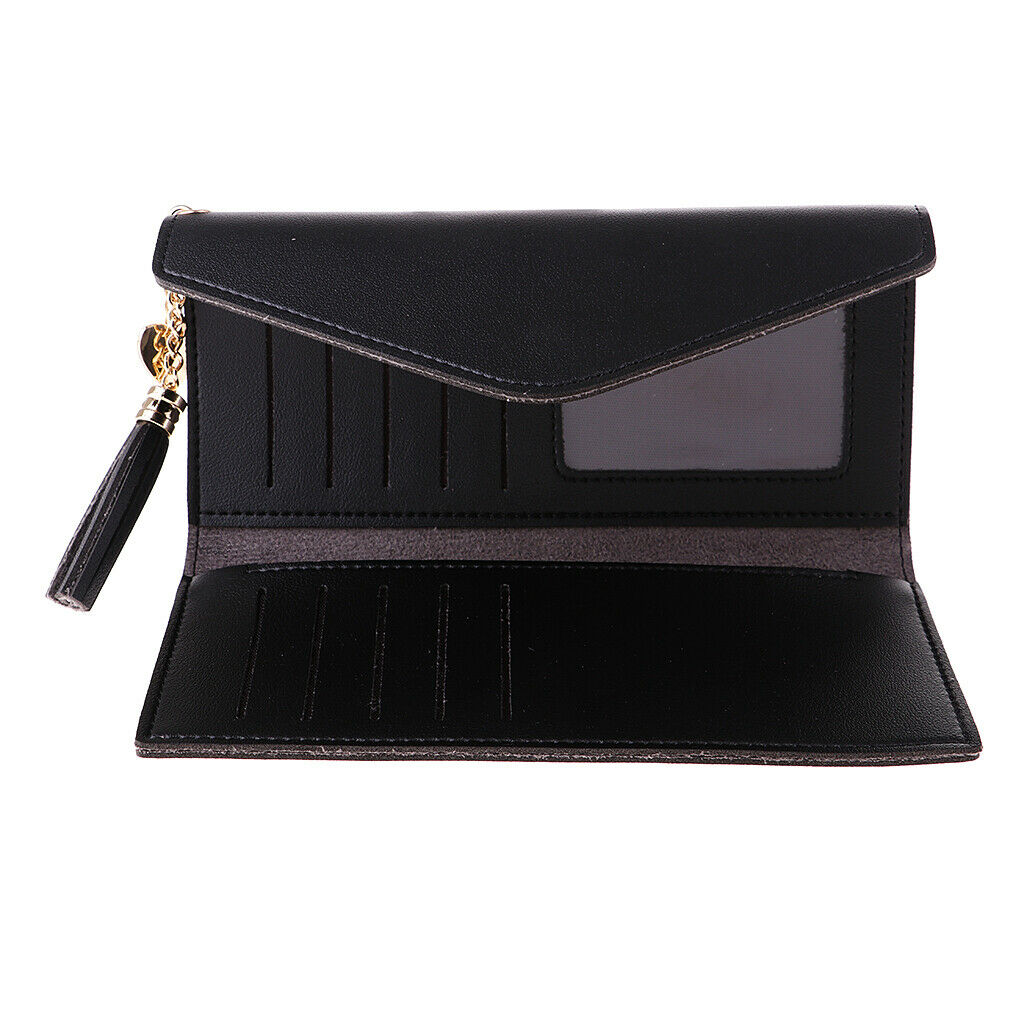 Lady PU Leather Clutch Wallet Long Card Holder Case Purse Handbag black