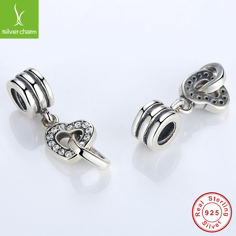 Authentic 925 Sterling Silve Love Heart to Heart Dangle Charms Pendants Jewelry