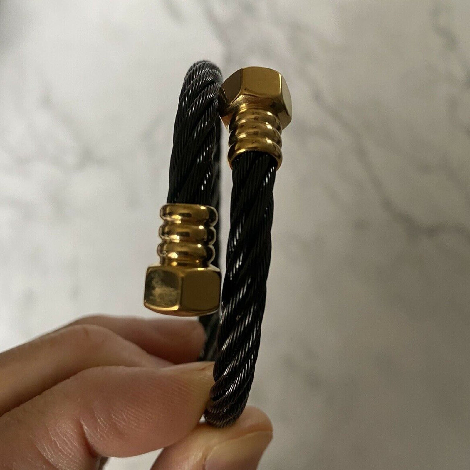 New Adjustable Stainless Steel Cable Rope Cuff Bracelet - Unisex