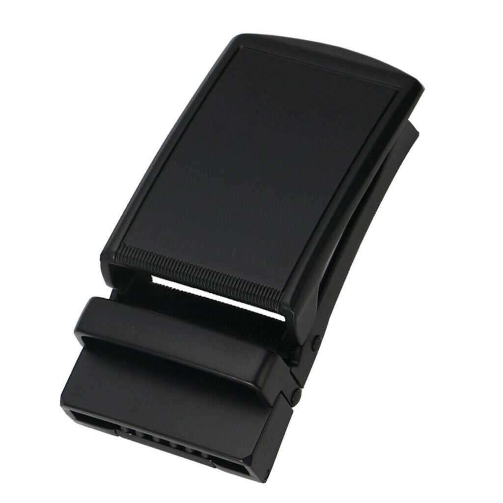 Classic Solid Buckle Automatic Ratchet Leather Belt Buckle, Black, Fits 40mm