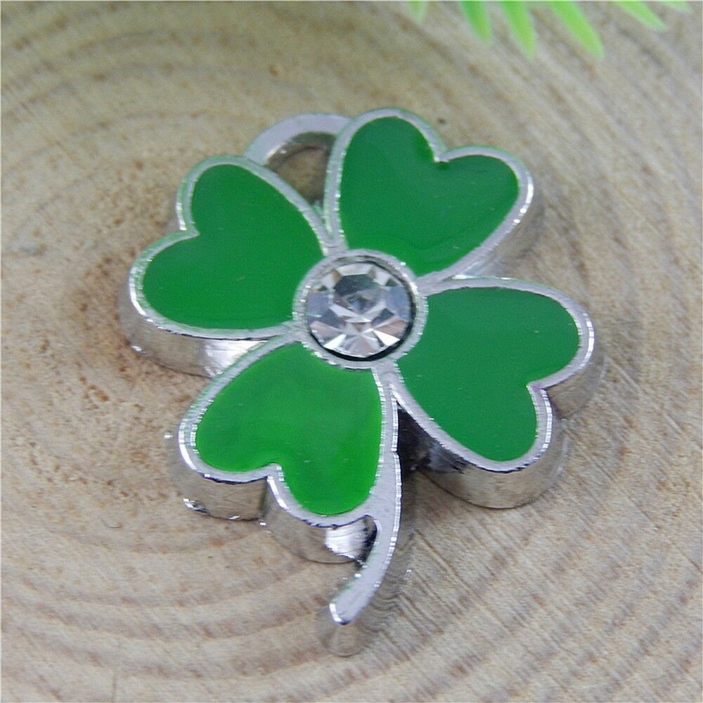 8pcs Green Alloy Enamel Four Leaf Clover Rhinestone Pendant Charm Crafts 50867