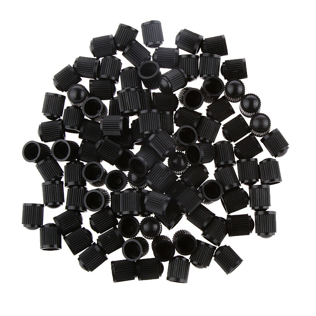 100x Car Truck Bike Tire/Wheel Air Pressure Valve Stem Caps Covers - Black