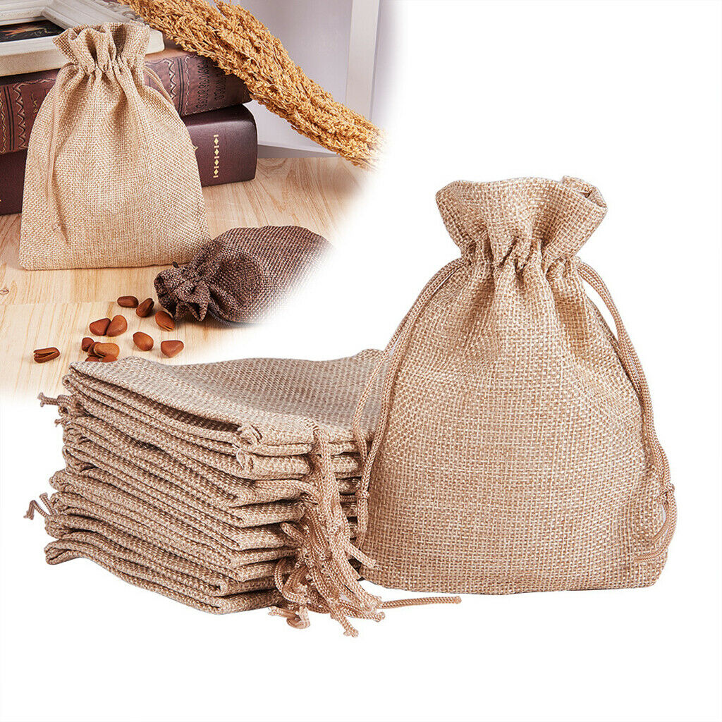 20Pcs Small Jewelry Pouches Burlap Gift Bags Wedding Favors Drawstring Linen