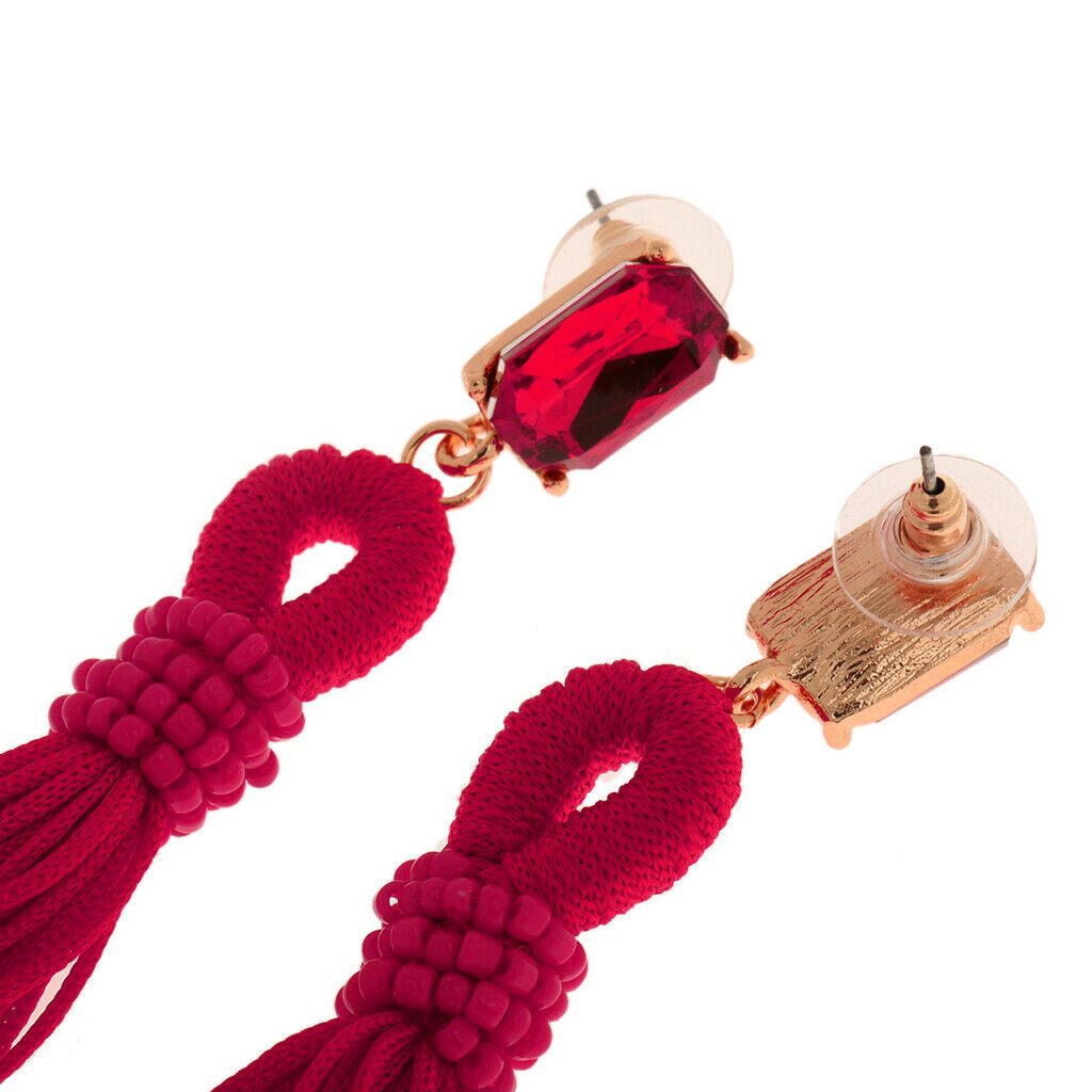 Fashion Women Party Jewellery Long Fringe Taasel Dangle Earrings Rose Red