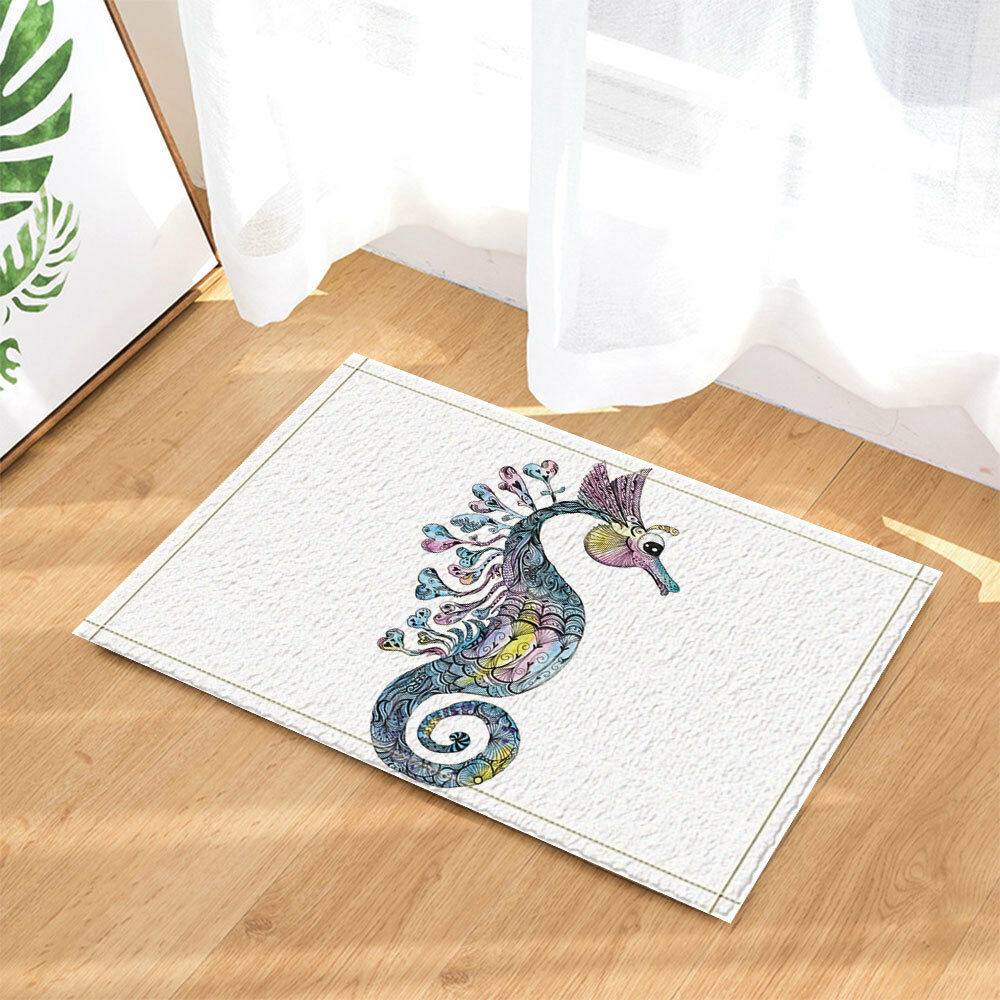 Seahorse with Marine Animal Bathroom Rug Non-Slip Floor Door Mat Flannel 16x24"