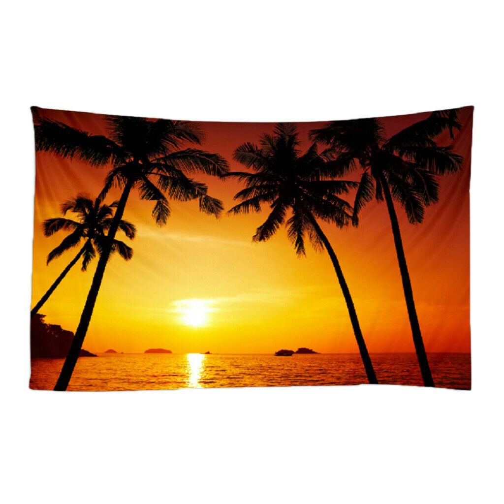 2Pcs 200x150cm Sunset on Beach Theme Wall Hanging Tapestry for TV Backdrop
