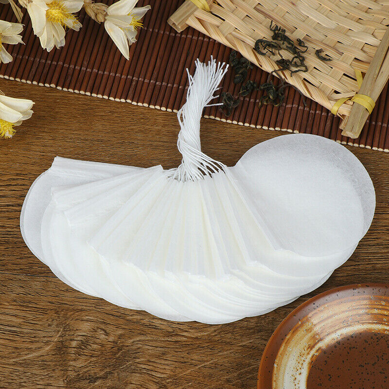 100X White Round Tea Bags Empty Filter Paper Teabags with String for Herb Tea SJ