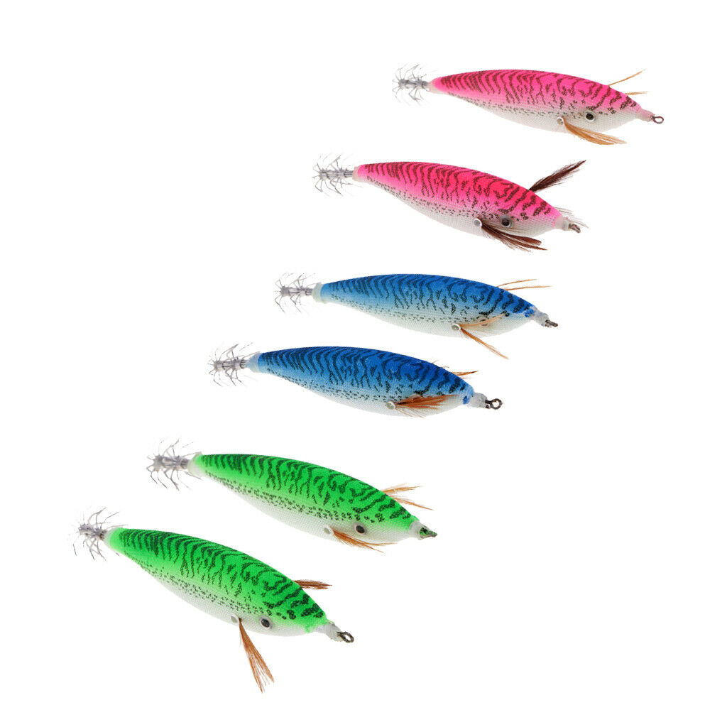 6pcs Luminous Hard Fishing Lures Simulation Prawn Squid Lure Hooks Tackle