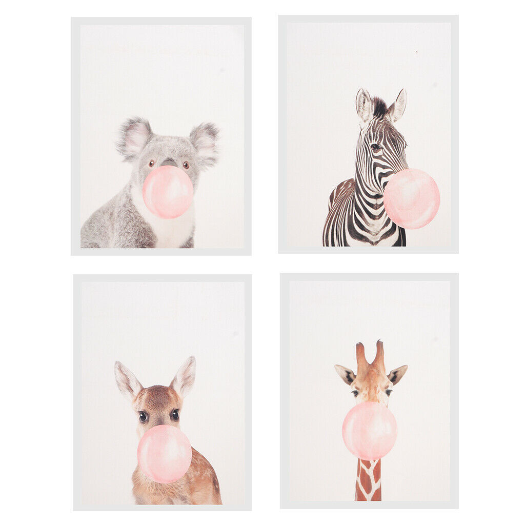 4x Oil Painting Poster Wall Artwork Bubbles & Animals for Office Decoration