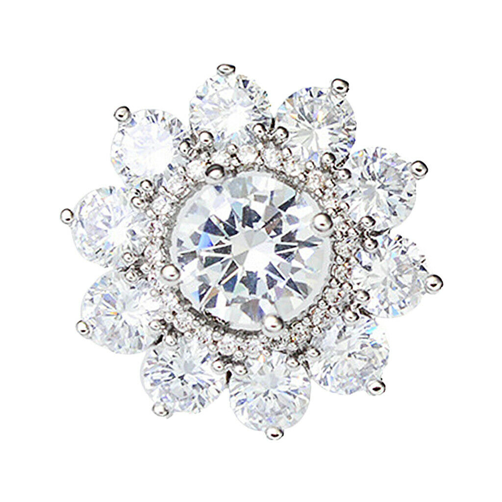 Cubic Zircon Flower Brooch Pin for Men Women Corsage Pin, Crystal Collar Pin