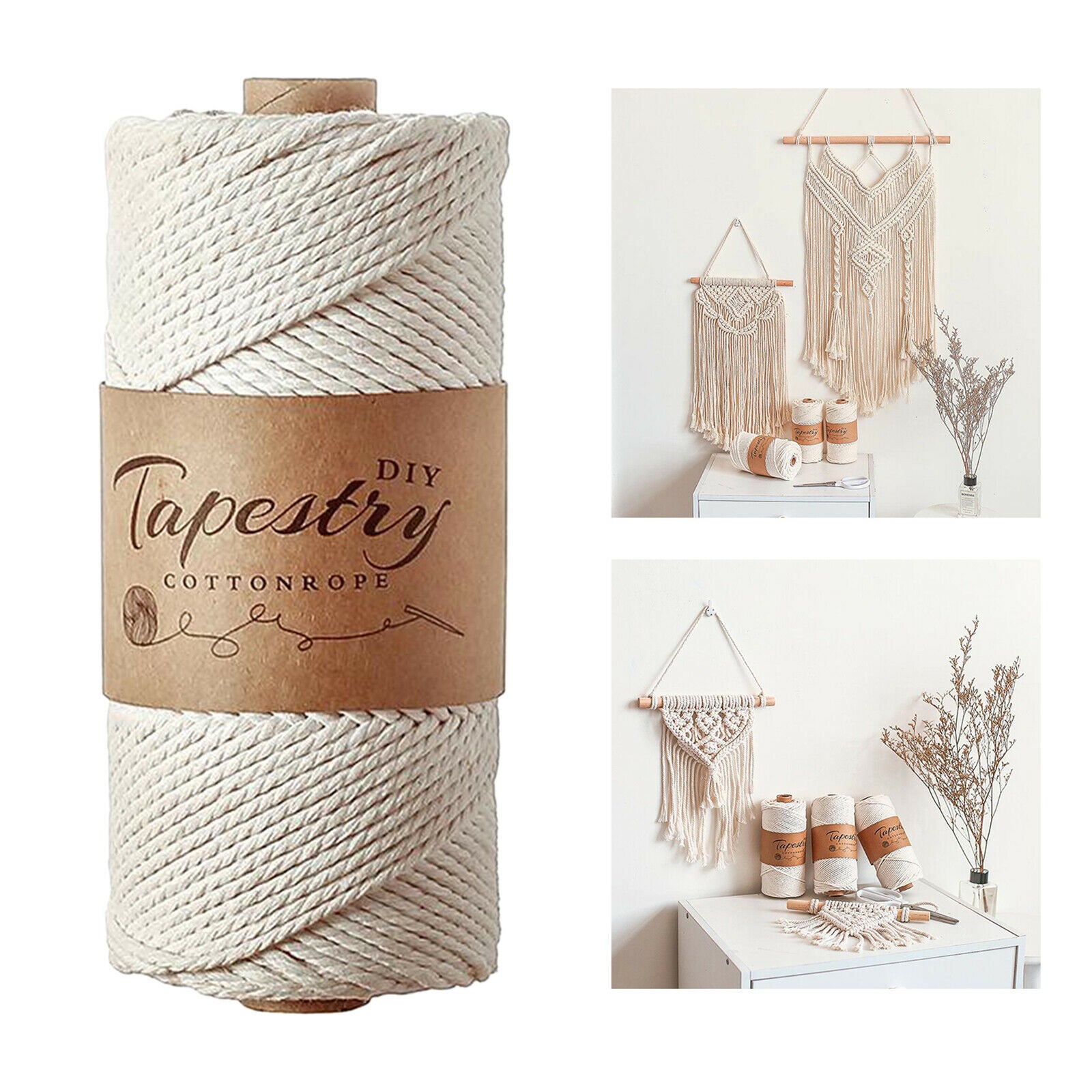 2X Cotton Twisted Cord DIY Macrame String Rope Textile Accessories 2mm-100m