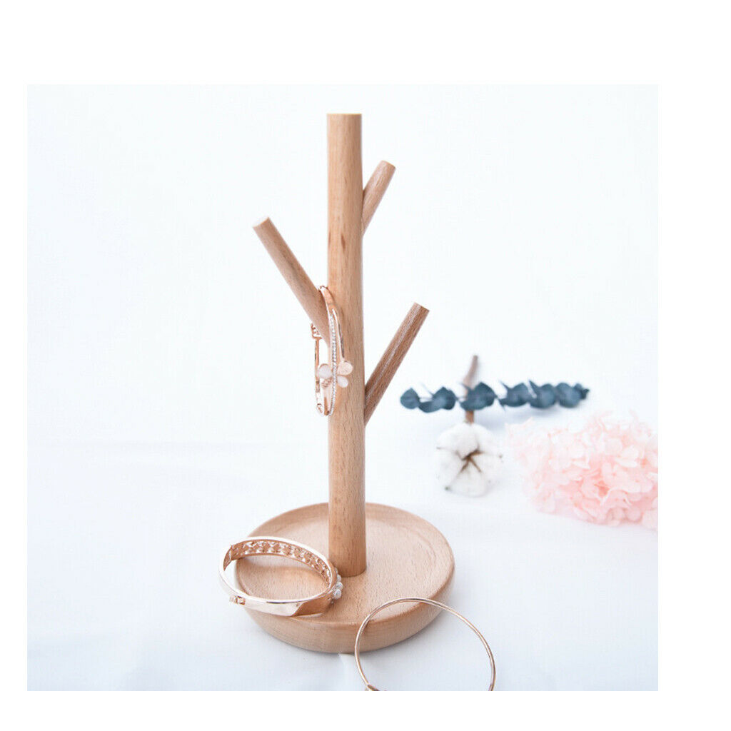 Natural Wooden Wood Tree Jewelry Stand Display Rack Earrings Necklace Ring