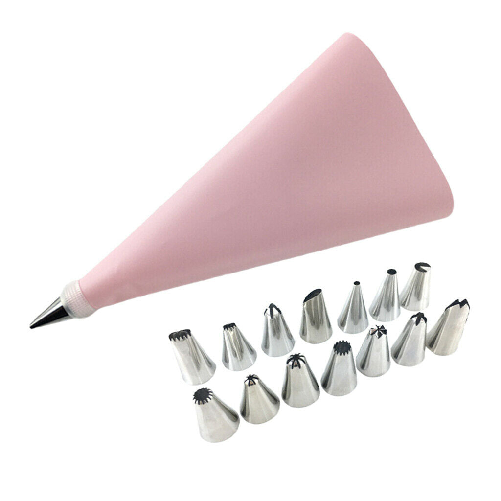 Reusable Piping Pastry Bag with & Nozzle Tips Cake Decor DIY Tools Set Pink