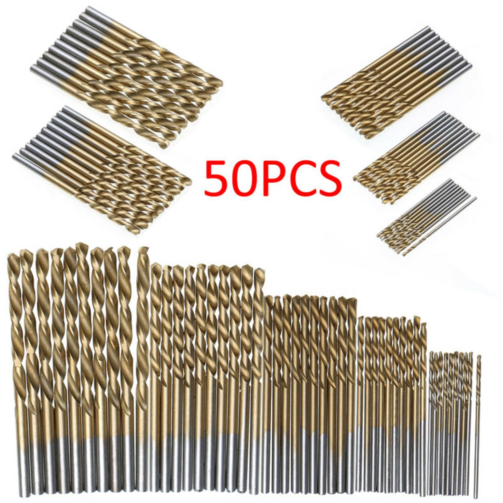 50PCS/Set Titanium Coated HSS High Speed Steel Drill Bit Tool 1/1.5/2/2.5/3mm