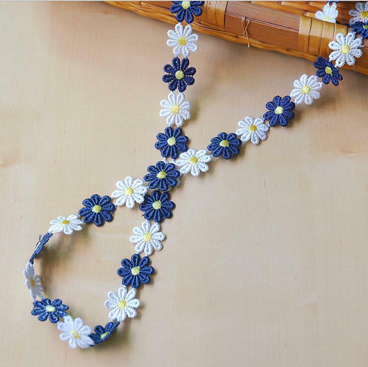 5 Yards Blue Flower shape Embroidered lace Trim Appliques Sewing craft 2.5cm