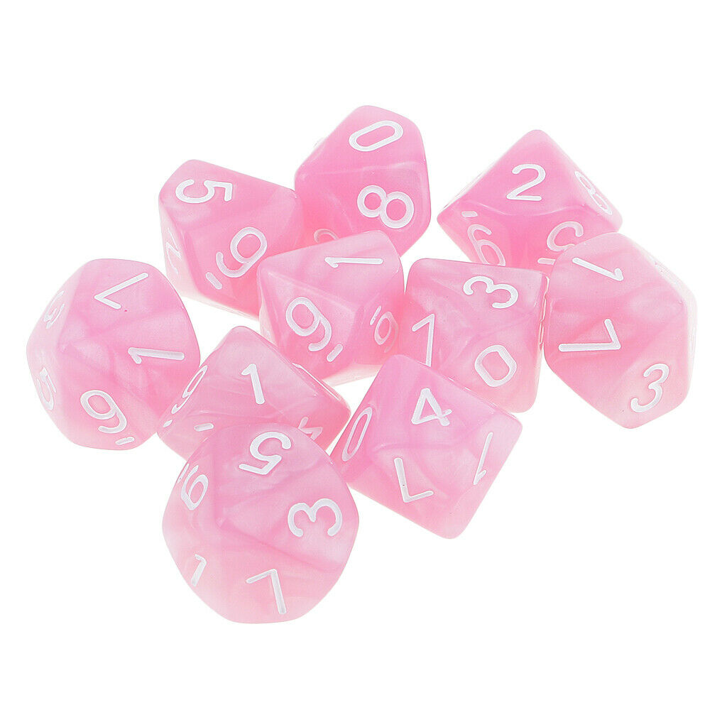 10pcs 10 Sided Dice D10 Polyhedral Dice for  Table Games - Pink, 16mm