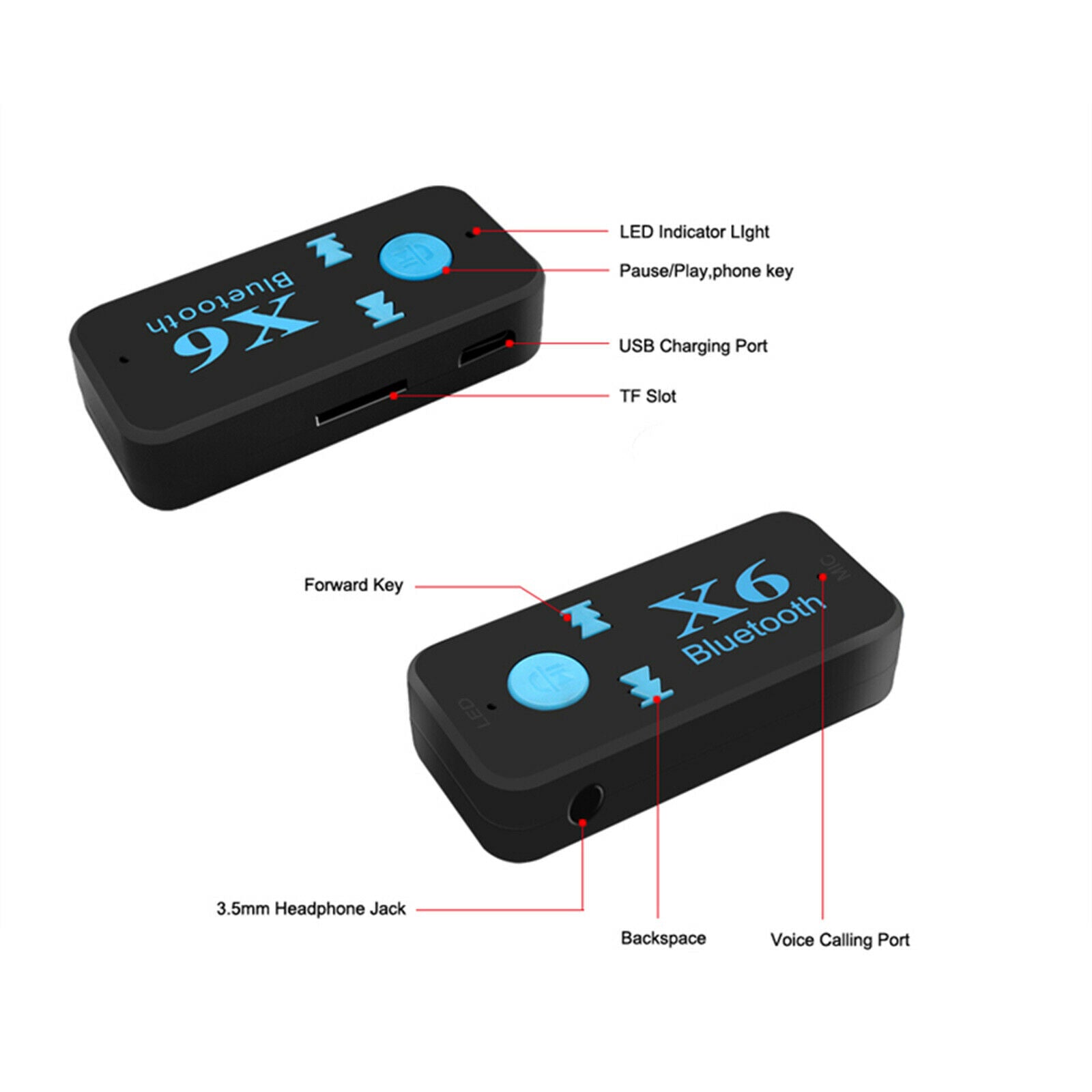 X6 Wireless Bluetooth Audio Receiver Stereo Music Car Adapter Support TF Card