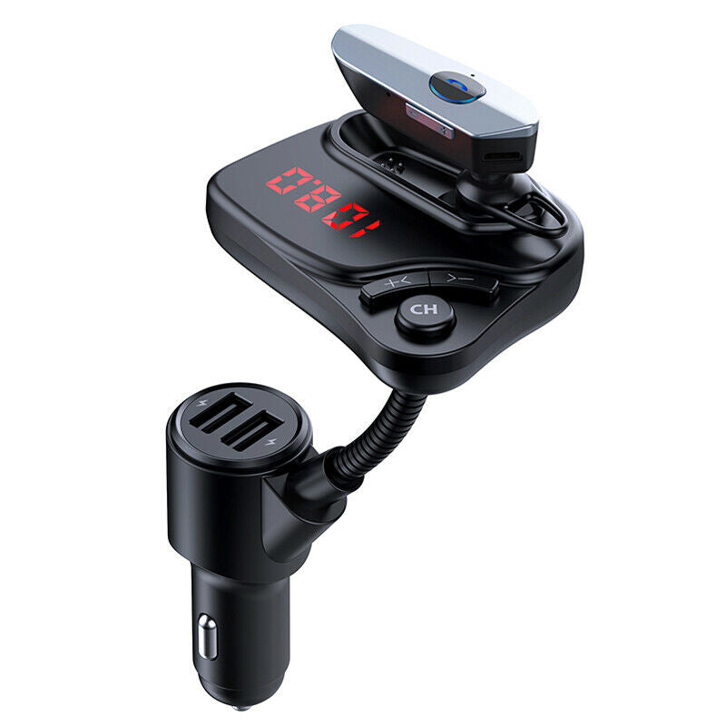 12V/24V Car SUV Charger Socket Dual USB Port Fast Charging w/ Bluetooth Earphone